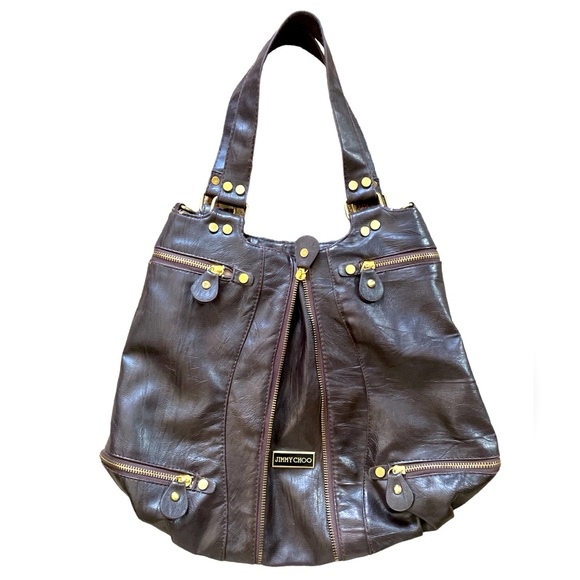 Jimmy Choo Handbags - VINTAGE Jimmy Choo AUTHENTIC GENUINE Calfskin TOTE BAG (Brown Gold)